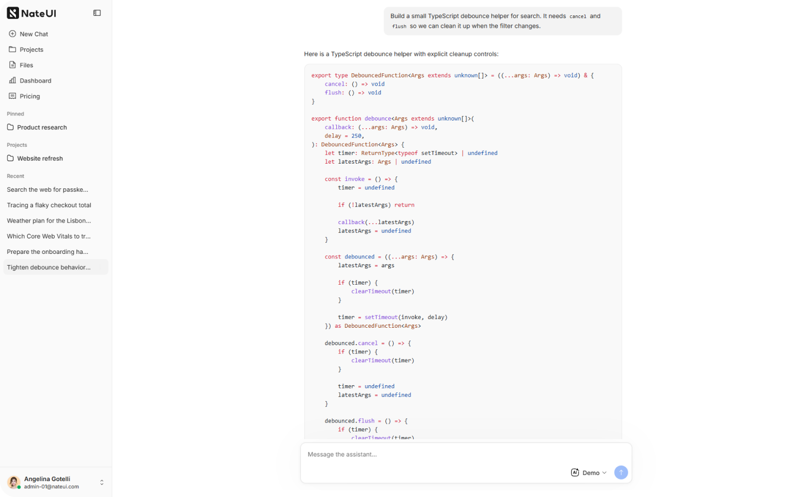 AI chat response with code