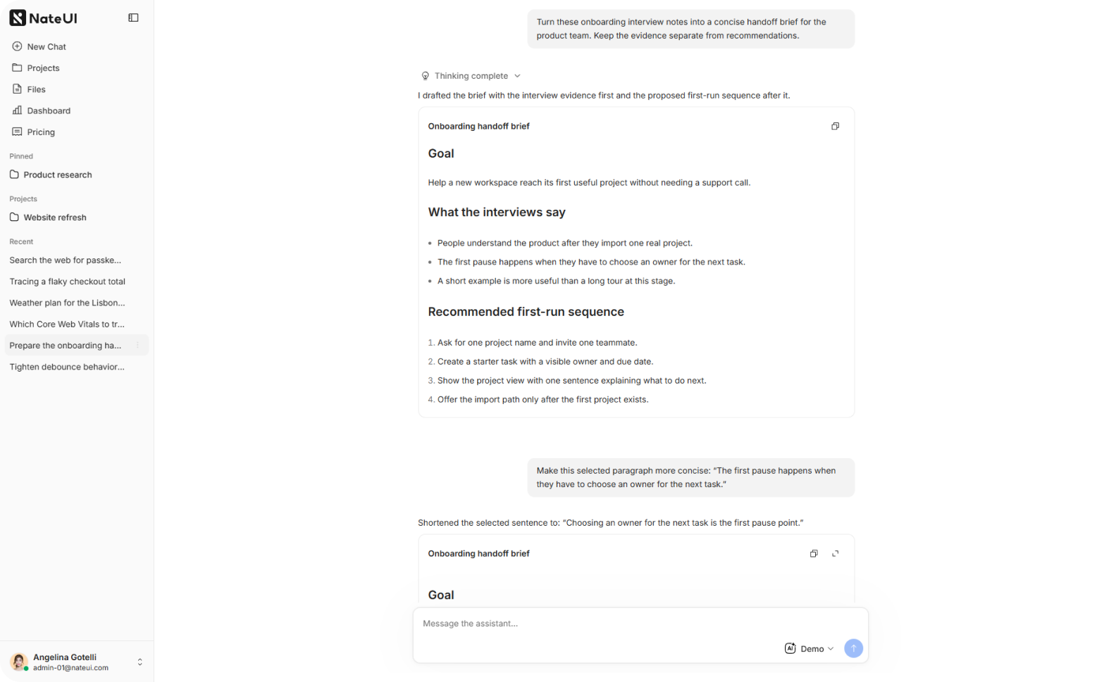 AI writing draft in a conversation